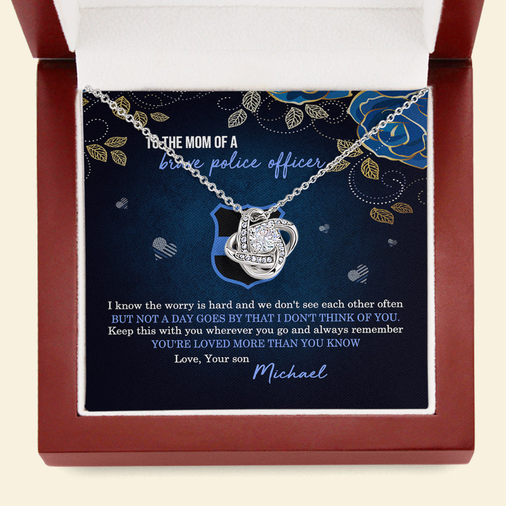 Police Mom Love Knot Necklace - To The Mom Of A Brave Police Message Card - Jewelry - GoDuckee