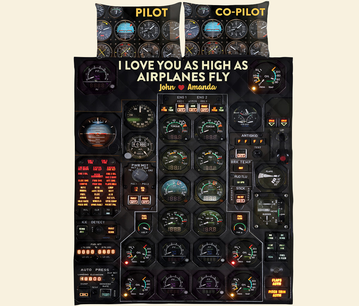Pilot Couple I Love You As High As Airplanes Fly - Personalized Quilt Bed Set - Quilts & Comforters - GoDuckee