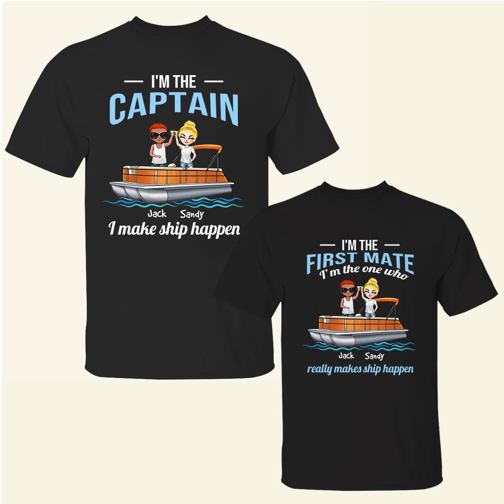 Personalized Pontoon Couple Shirts - I'm The Captain, I Make Ship Happen - Shirts - GoDuckee