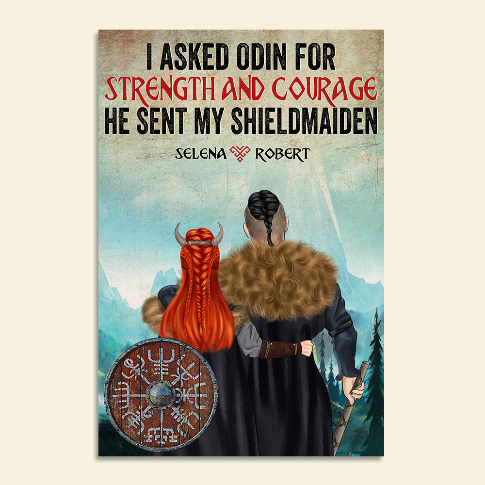Personalized Viking Couple Couple - He Sent My Shieldmaiden - Poster & Canvas - GoDuckee