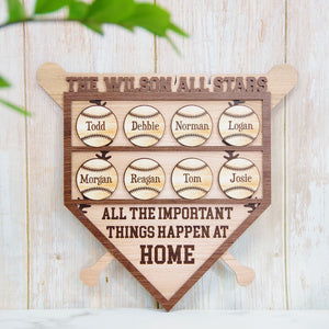 All The Important Things Happen At Home Personalized Baseball Family Layered Wood Sign Stand - Wood Sign - GoDuckee