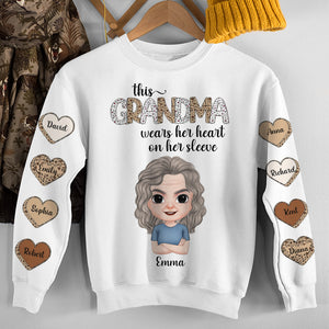 Wears Her Heart On Her Sleeve, Personalized 3D AOP Shirt, Grandma 3D Leopard Pattern Shirt, Mother's Day, Birthday Gift For Grandma - AOP Products - GoDuckee
