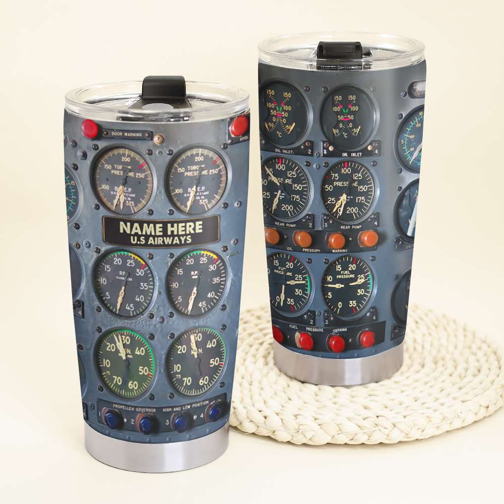Flight Instruments Panel Tumbler Cup, Custom Name Pilot Tumbler Cup, Personalized Gift For Pilot - Tumbler Cup - GoDuckee