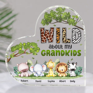 Wild About My Grandkids, Wild Children Personalized Heart Acrylic Plaque, Gift For Grandma - Decorative Plaques - GoDuckee
