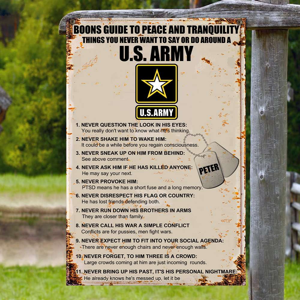Boons Guide To Peace And Tranquility - Personalized Veteran Metal Sign - Custom Military Branches - Metal Wall Art - GoDuckee