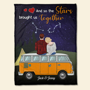 Personalized Camping Zodiac Couple Blanket - And So The Stars Brought Us Together - Blanket - GoDuckee