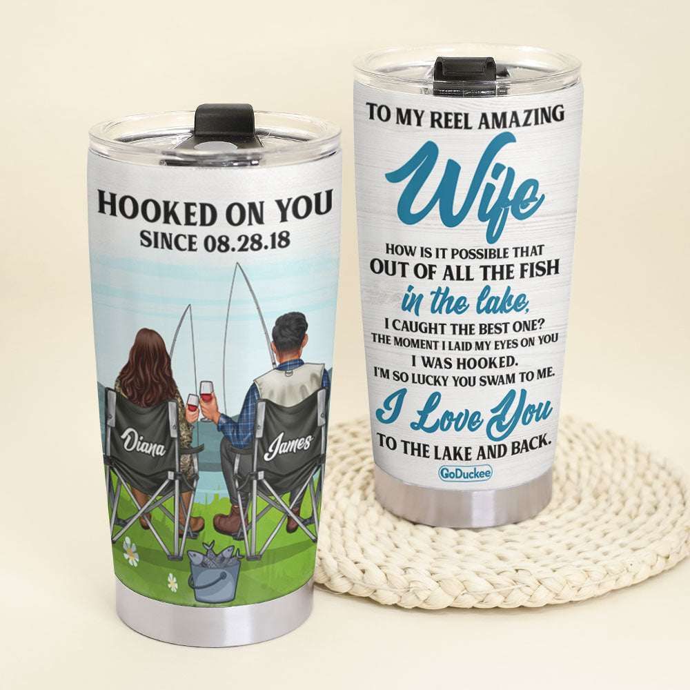 Personalized Fishing Couple Tumbler - I Love You To The Lake And Back - Tumbler Cup - GoDuckee