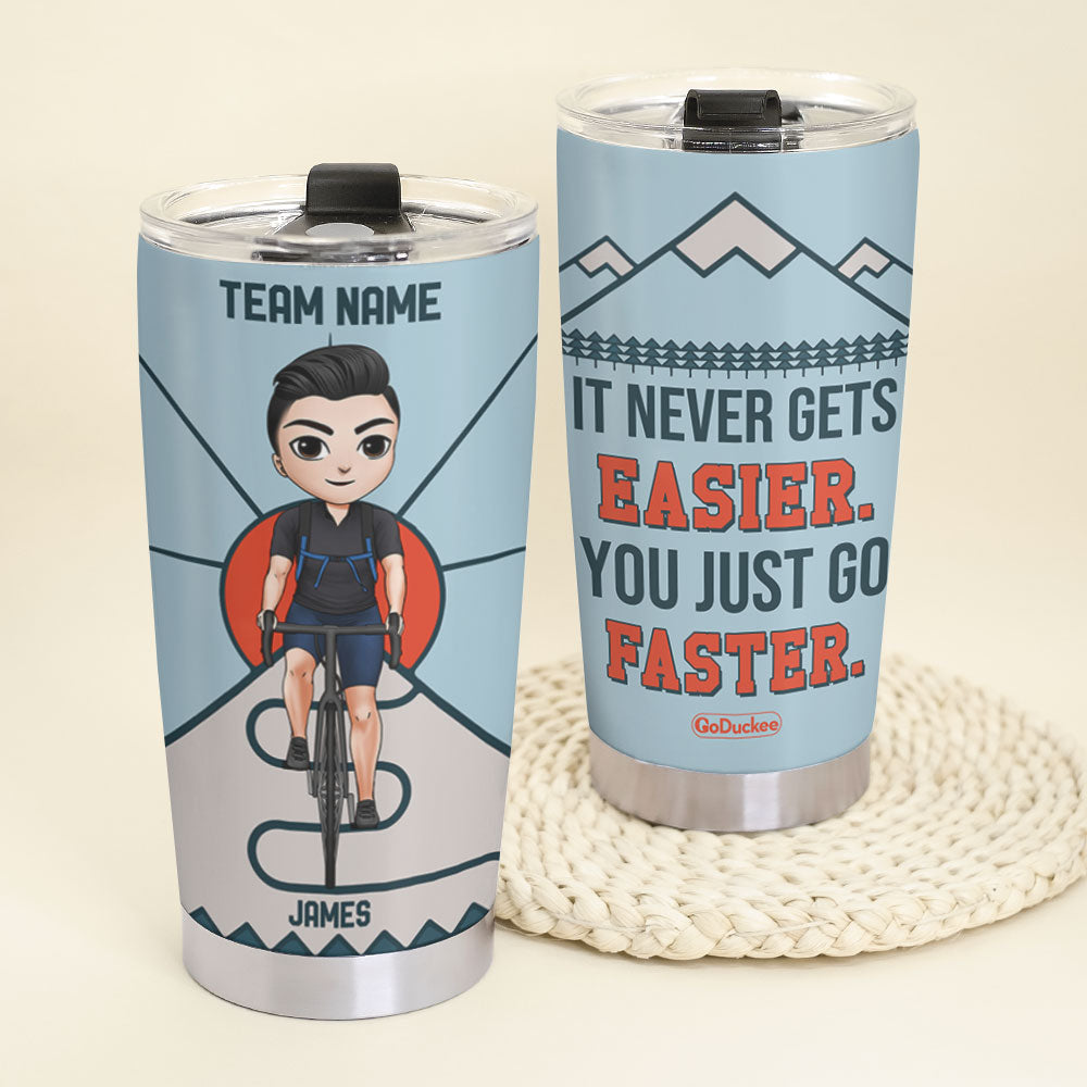 Personalized Cycling Boy Tumbler - It Never Gets Easier You Just Go Faster - Tumbler Cup - GoDuckee