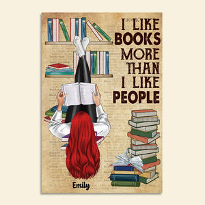 Personalized Reading Girl Poster - I Like Books More Than I Like People - Girl Lying Down Read - Poster & Canvas - GoDuckee