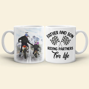Motocross Father And Son Riding Partners For Life Personalized White Mug, Gift For Dirt Bike Family - Coffee Mug - GoDuckee