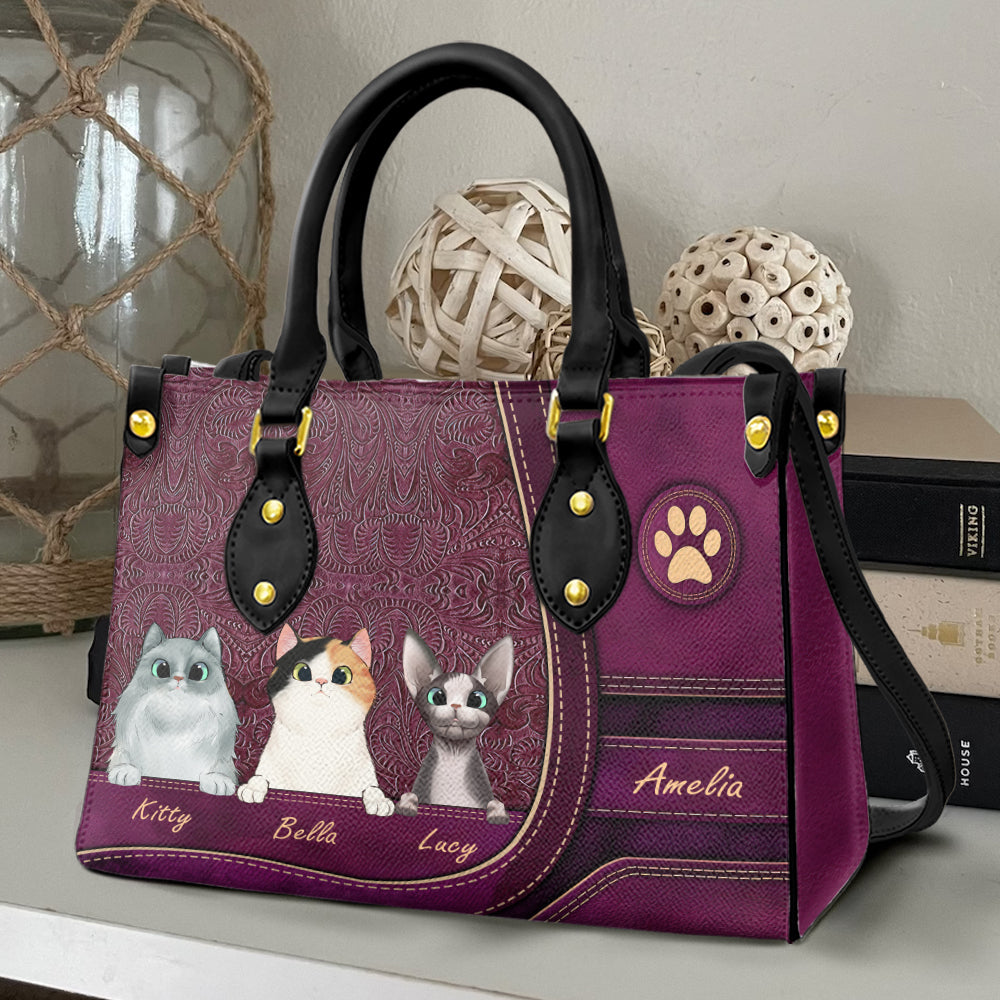 Personalized Cat Leather Bag, Gift For Cat Lovers - Leather Bag - GoDuckee