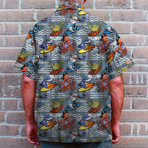 Surfing Hawaiian Shirt - Marine Animals Surfing Pattern - Hawaiian Shirts - GoDuckee