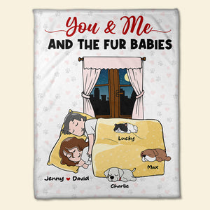You & Me And Fur Babies, Personalized Cartoon Sleeping Couple & Cat, Dog Breeds Blanket - Blanket - GoDuckee