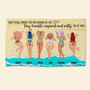 Making Us Feel Tiny Humble Inspired & Salty - Personalized Beach Towel - Gifts For Big Sister, Sistas, Girls Trip - Sunbathing Girls - Beach Towel - GoDuckee