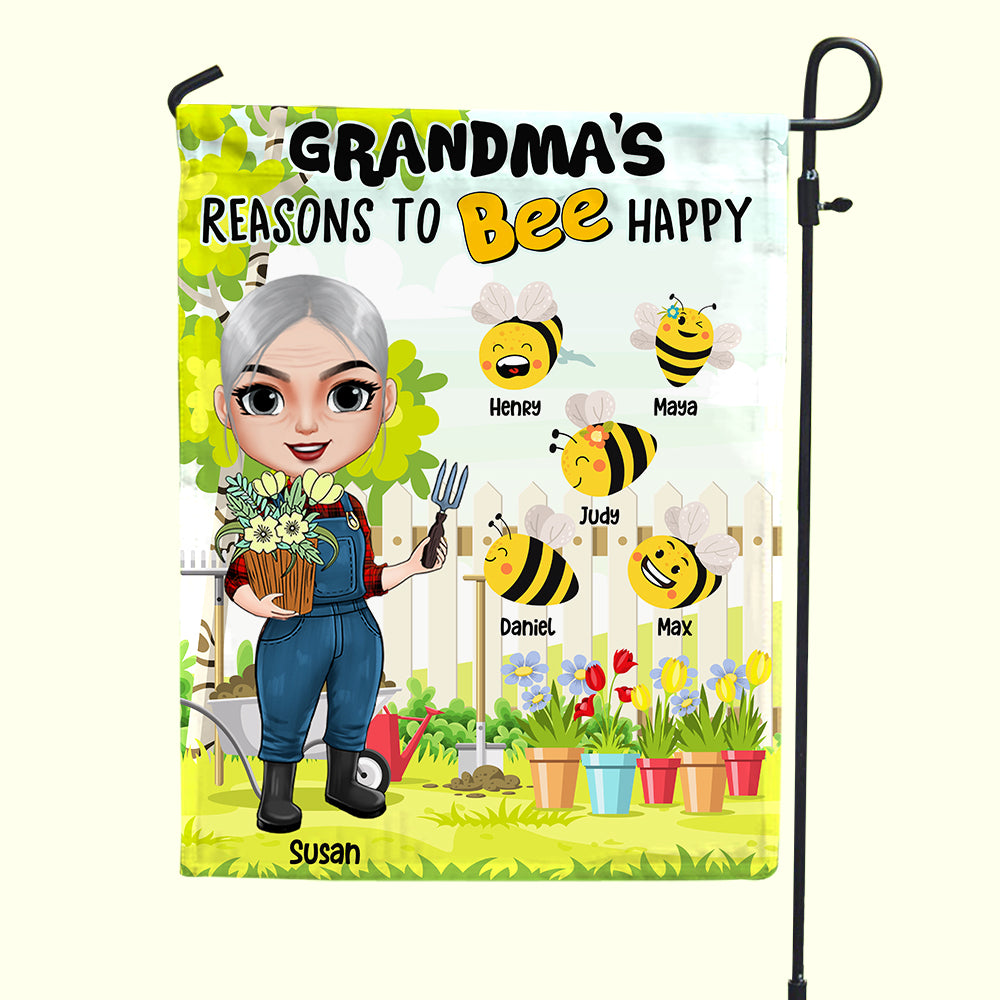 Grandma's Reasons To Bee Happy - Personalized Flag - Gift For Grandma - Flag - GoDuckee