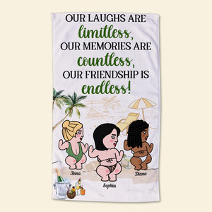 Our Laughs Are Limitless, Gift For Friends, Personalized Beach Towel, Beach Friends Towel, Holiday Gift - Beach Towel - GoDuckee