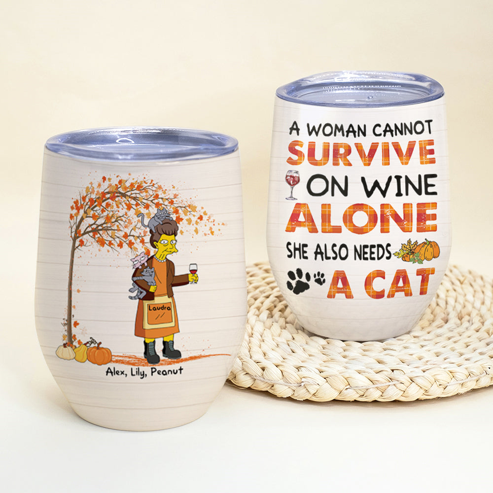 Personalized Old Women & Cat Breeds Wine Tumbler - Never Underestimate An Old Woman With Wine And Her Cats - Wine Tumbler - GoDuckee
