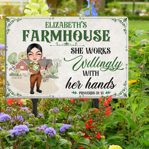 She Works Willingly With Her Hands Personalized Farmer Metal Sign - Metal Wall Art - GoDuckee