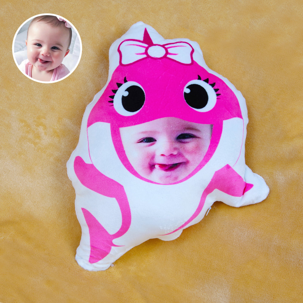 Custom Face Pillow, Love Family, Cute Little Pink Baby Shark - Pillow - GoDuckee