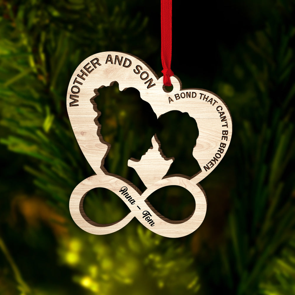 Mother & Son A Bond That Can't Be Broken Personalized Family Infinity Heart Ornament, Christmas Tree Decor - Ornament - GoDuckee