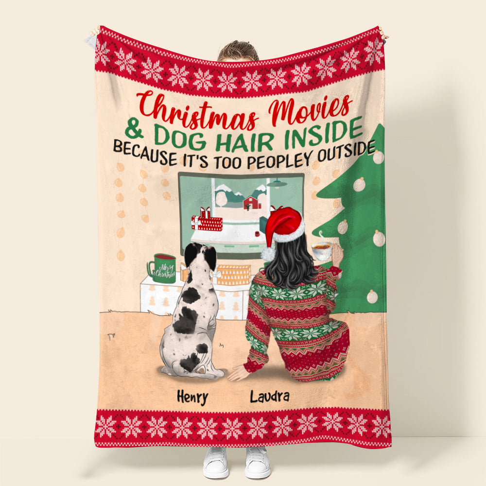 Personalized Sweater Girl & Dog Breeds Blanket - Christmas Movies And Dog Hair Inside - Blanket - GoDuckee