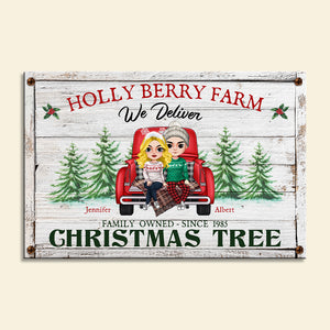 Couple Farm Family Owned Christmas Tree, Printed Metal Sign Couple Christmas Gift - Metal Wall Art - GoDuckee