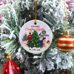 Our First Christmas Together, Personalized Circle Ceramic Ornament Gift For Couples - Ornament - GoDuckee