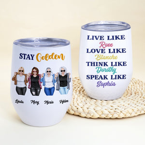 Personalized Cool & Badass Besties Wine Tumbler - Stay Golden, Live Like, Love Like - Leopard Pattern - Wine Tumbler - GoDuckee