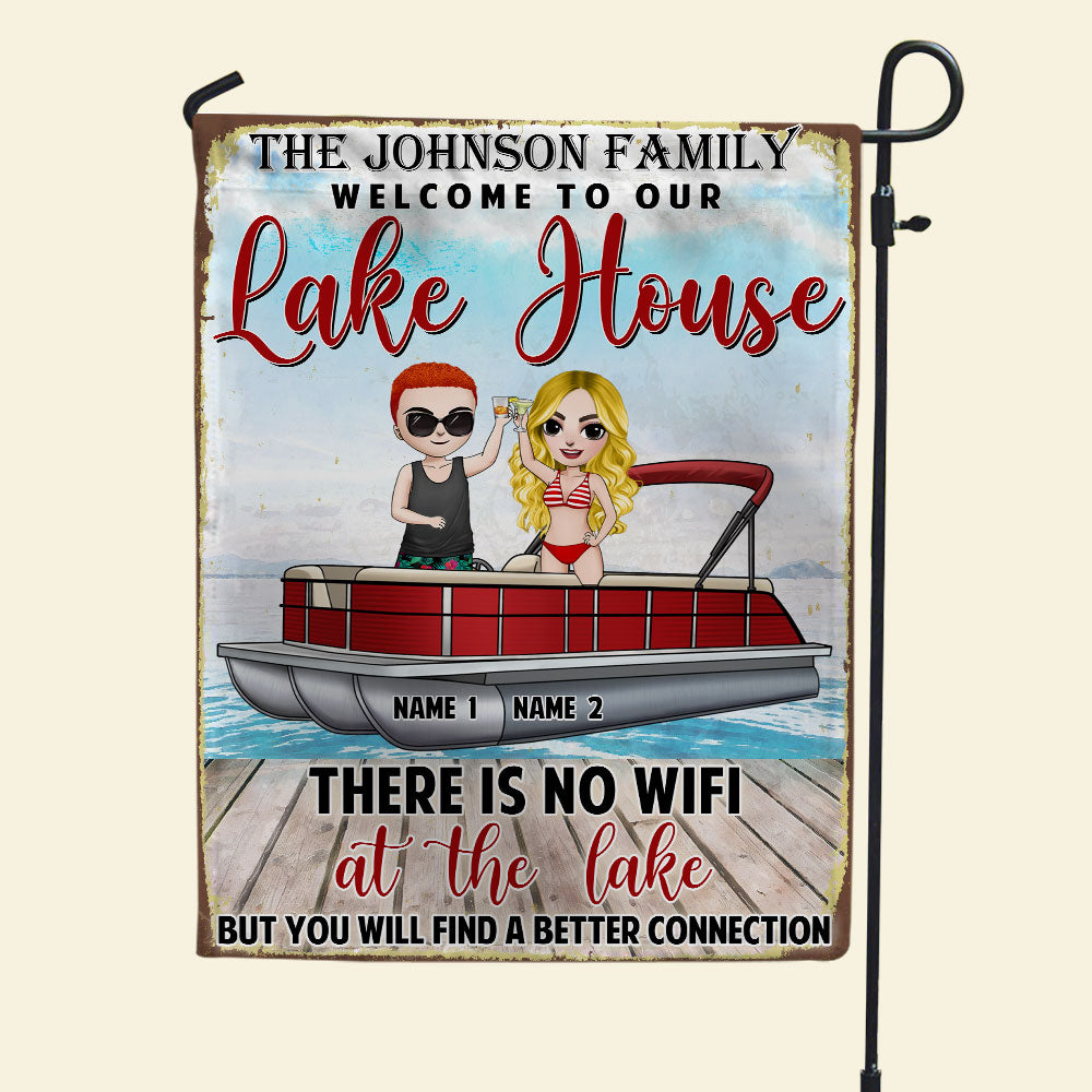 Pontoon There Is No Wifi At The Lake But You Will Find A Better Connection Personalized Flag - Flag - GoDuckee