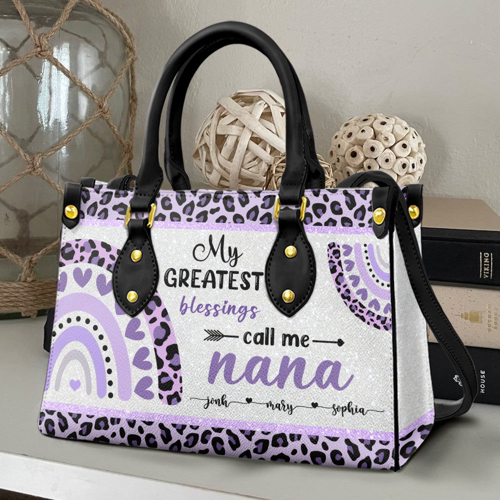 My Greatest Blessings Call Me Nana Personalized Grandma Bag, Gift For Family - Leather Bag - GoDuckee