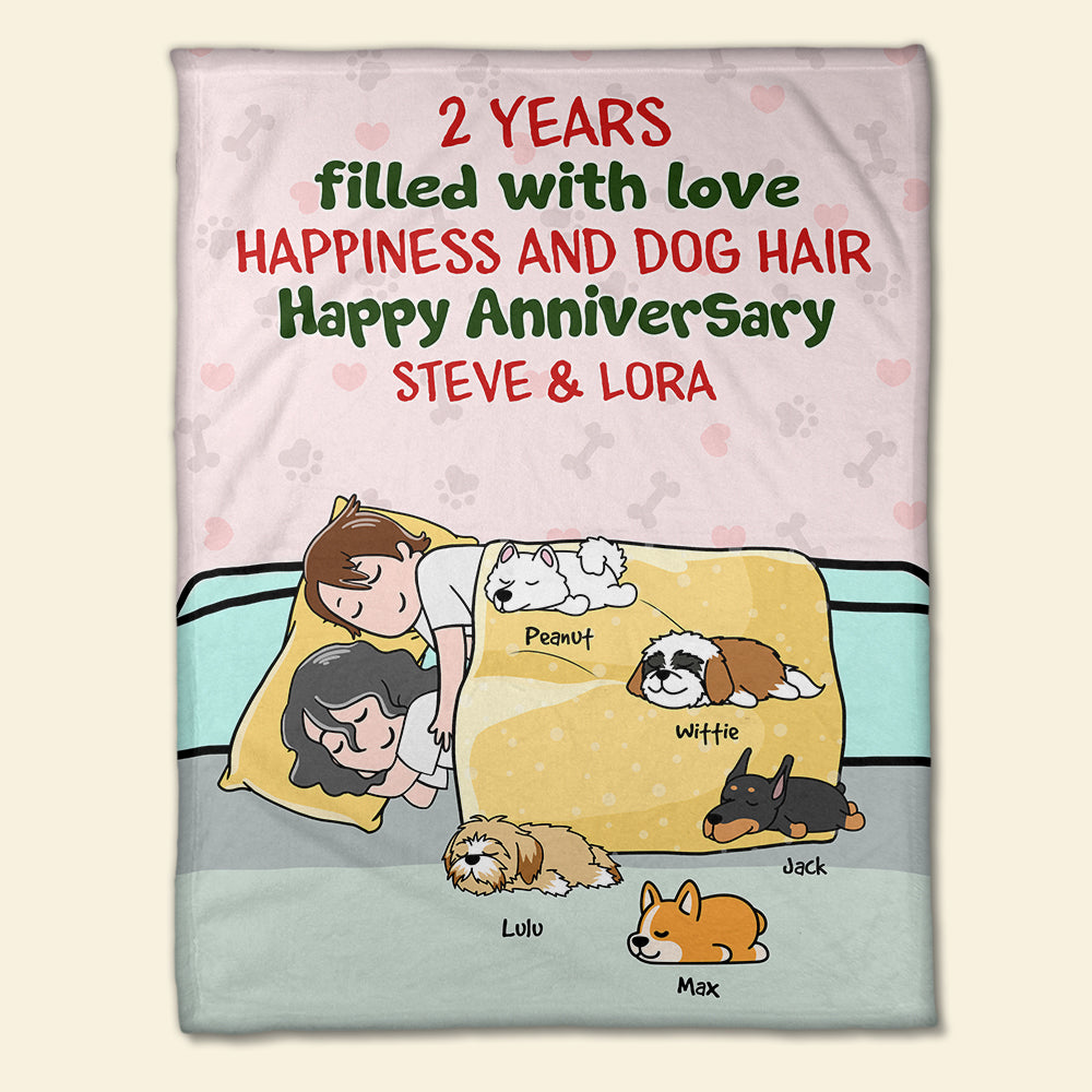Personalized Cartoon Sleeping Couple & Dog Breeds Blanket - Happy Anniversary, Custom Years Filled With Love - Blanket - GoDuckee