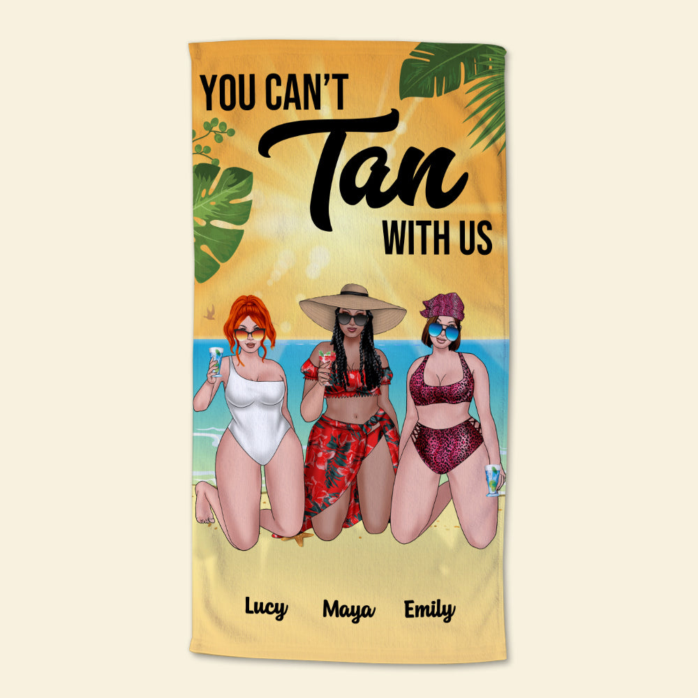 You Can't Tan With Us - Personalized Beach Towel - Gifts For Big Sister, Sistas, Girls Trip - Floral & Leopard Pattern - Beach Towel - GoDuckee