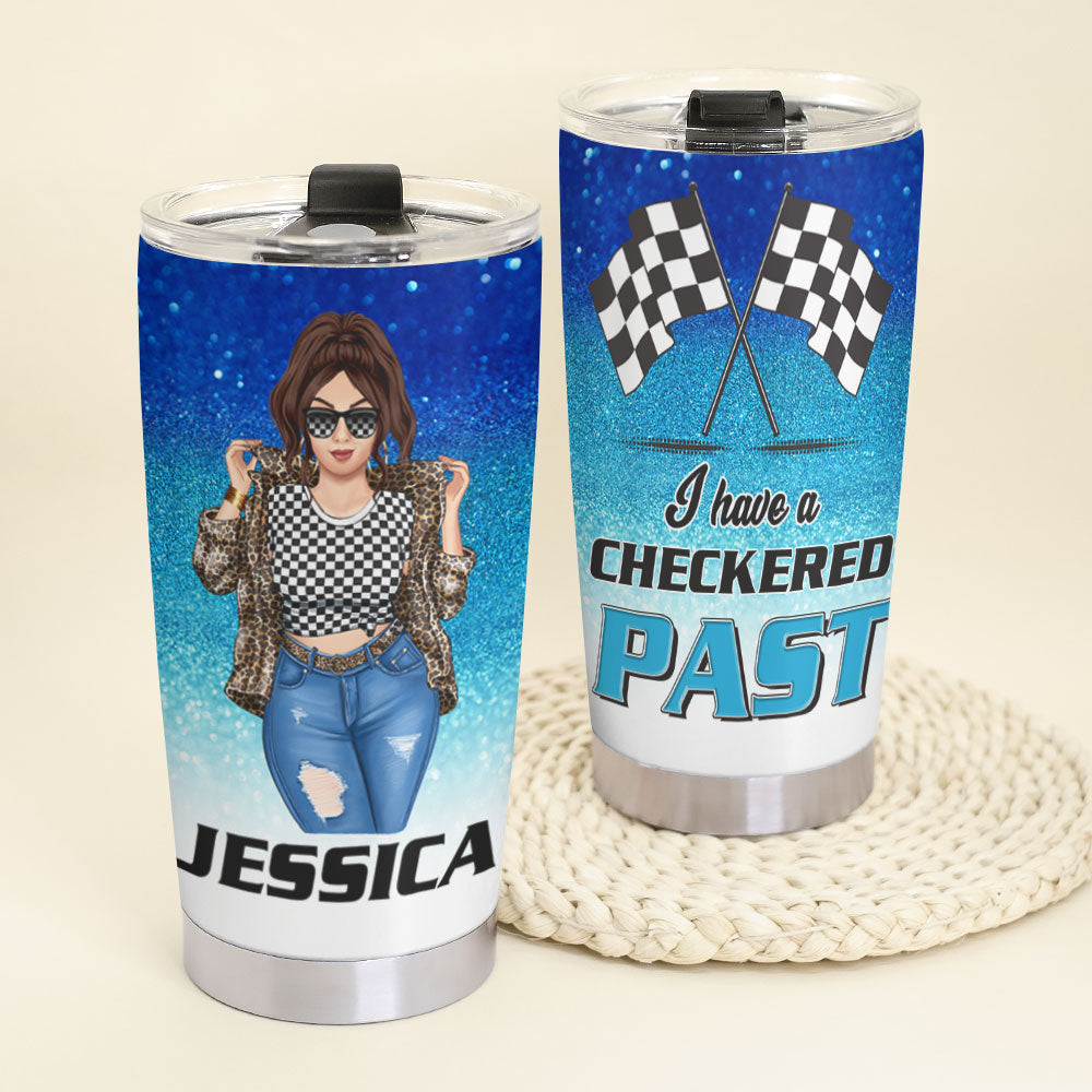 Personalized Racing Girl Tumbler - I Have A Checkered Past - Tumbler Cup - GoDuckee