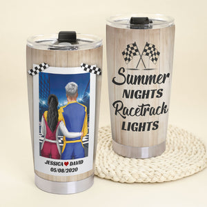 Personalized Racing Couple - Tumbler Summer Nights Racetrack Lights - Tumbler Cup - GoDuckee