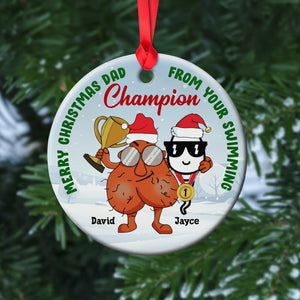 Merry Christmas Dad From Your Swimming Champion- Gift For Dad- Personalized Ceramic Ornament - Ornament - GoDuckee