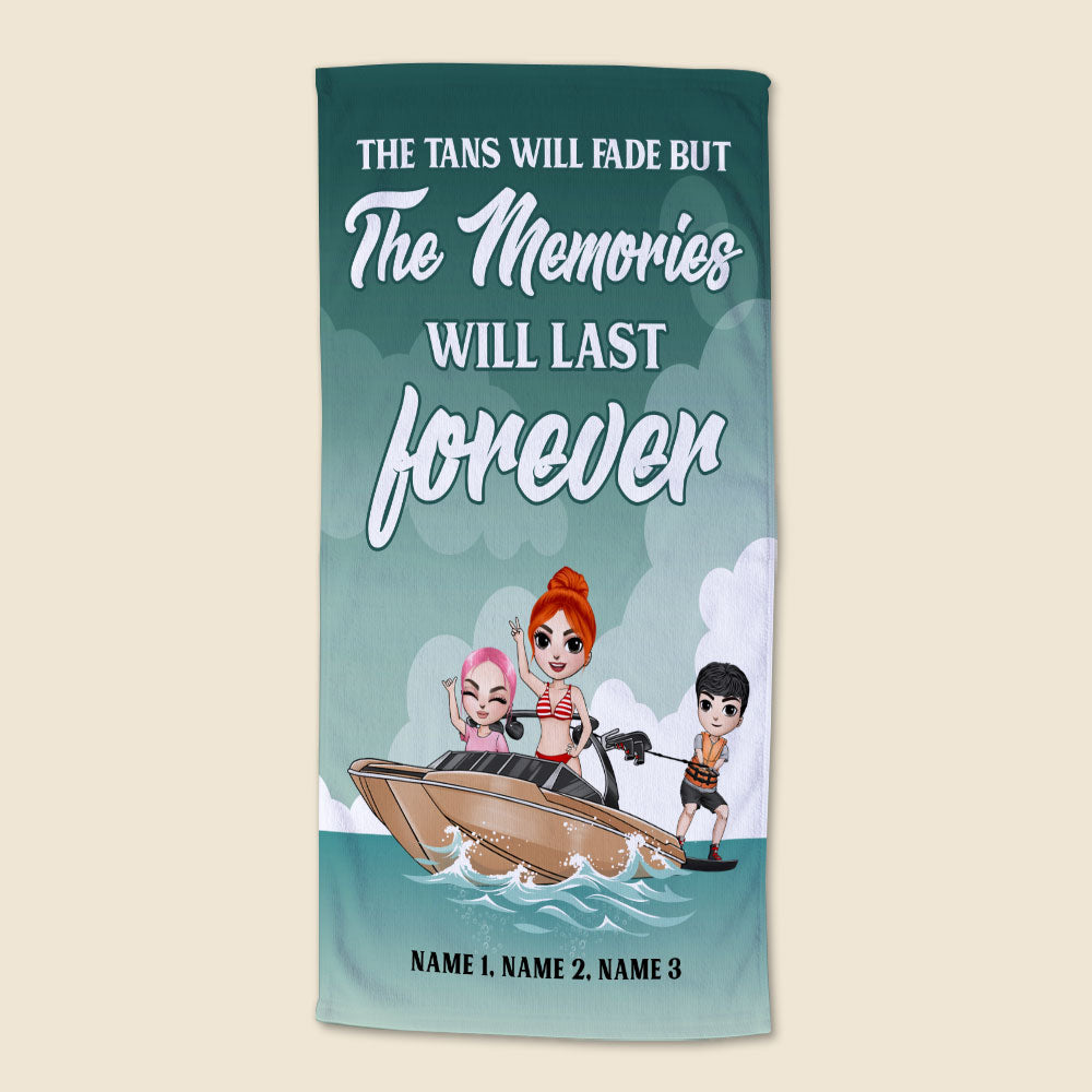 Tans Fade But Memories Last Forever - Personalized Beach Towel - Gifts For Best Friends, Wakeboarding Lover - Beach Towel - GoDuckee