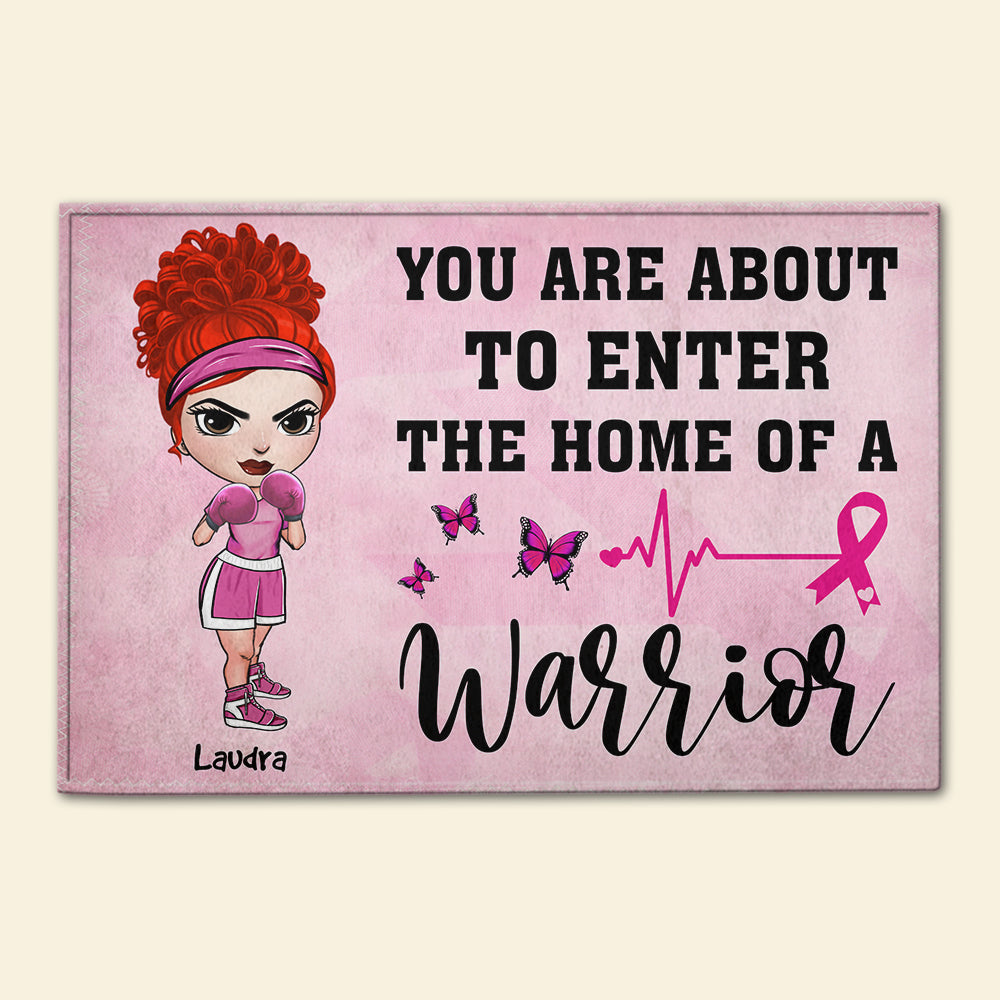 Breast Cancer Awareness - Personalized Pink Boxer Girl Doormat - You Are About To Enter The Home Of A Warrior - Doormat - GoDuckee