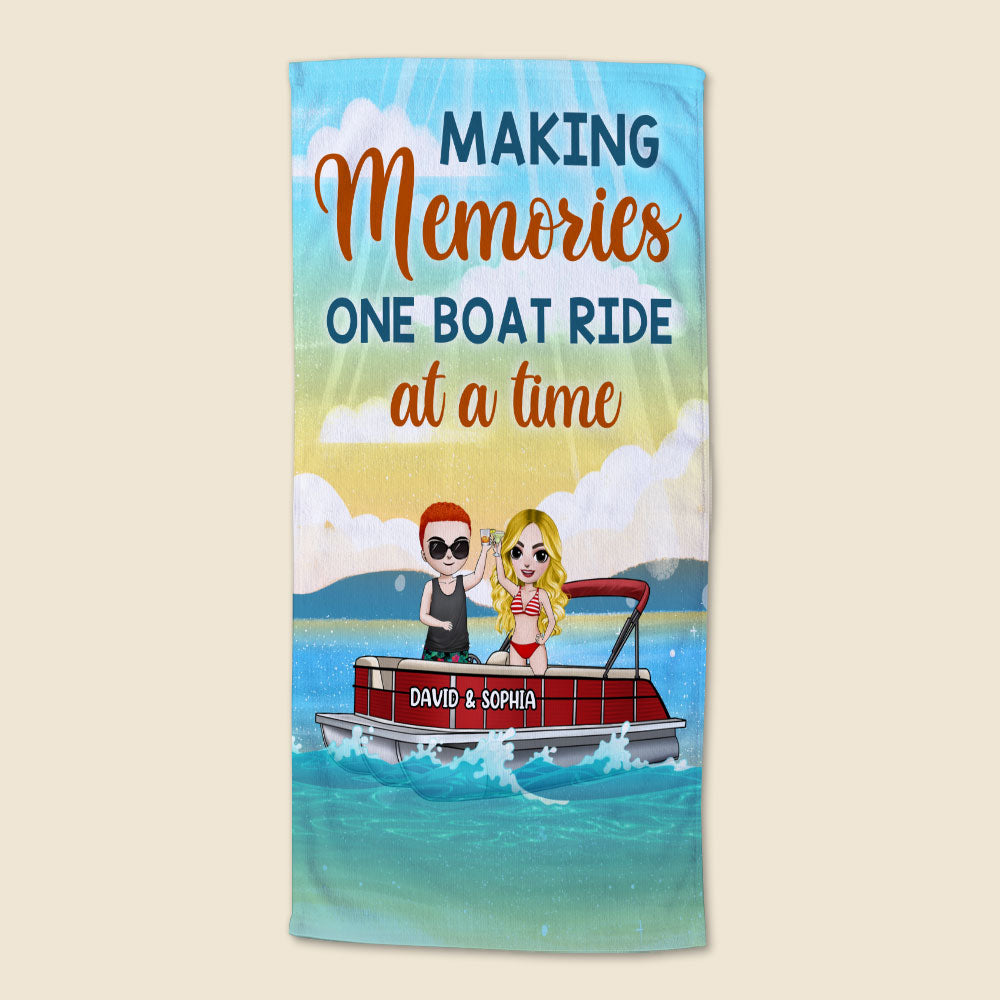 Making Memories One Boat Ride - Personalized Beach Towel - Gifts For Wife, Girlfriend, Pontoon Queen From Husband Fol7-Vd2 - Beach Towel - GoDuckee