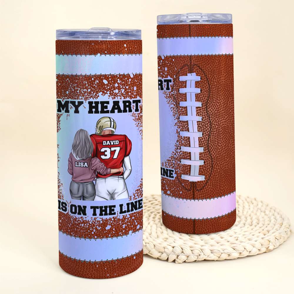 American Football My Heart Is On The Line - Custom 20oz Skinny Tumbler - Tumbler Cup - GoDuckee