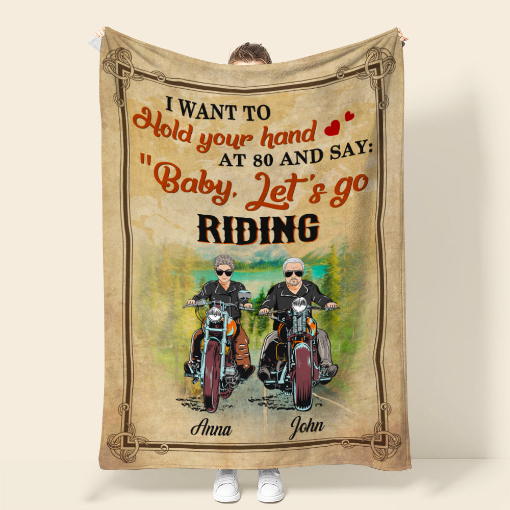 Personalized Biker Couple Blanket - Want To Hold Your Hand Let's Go Riding - Marriage Chapter - Blanket - GoDuckee