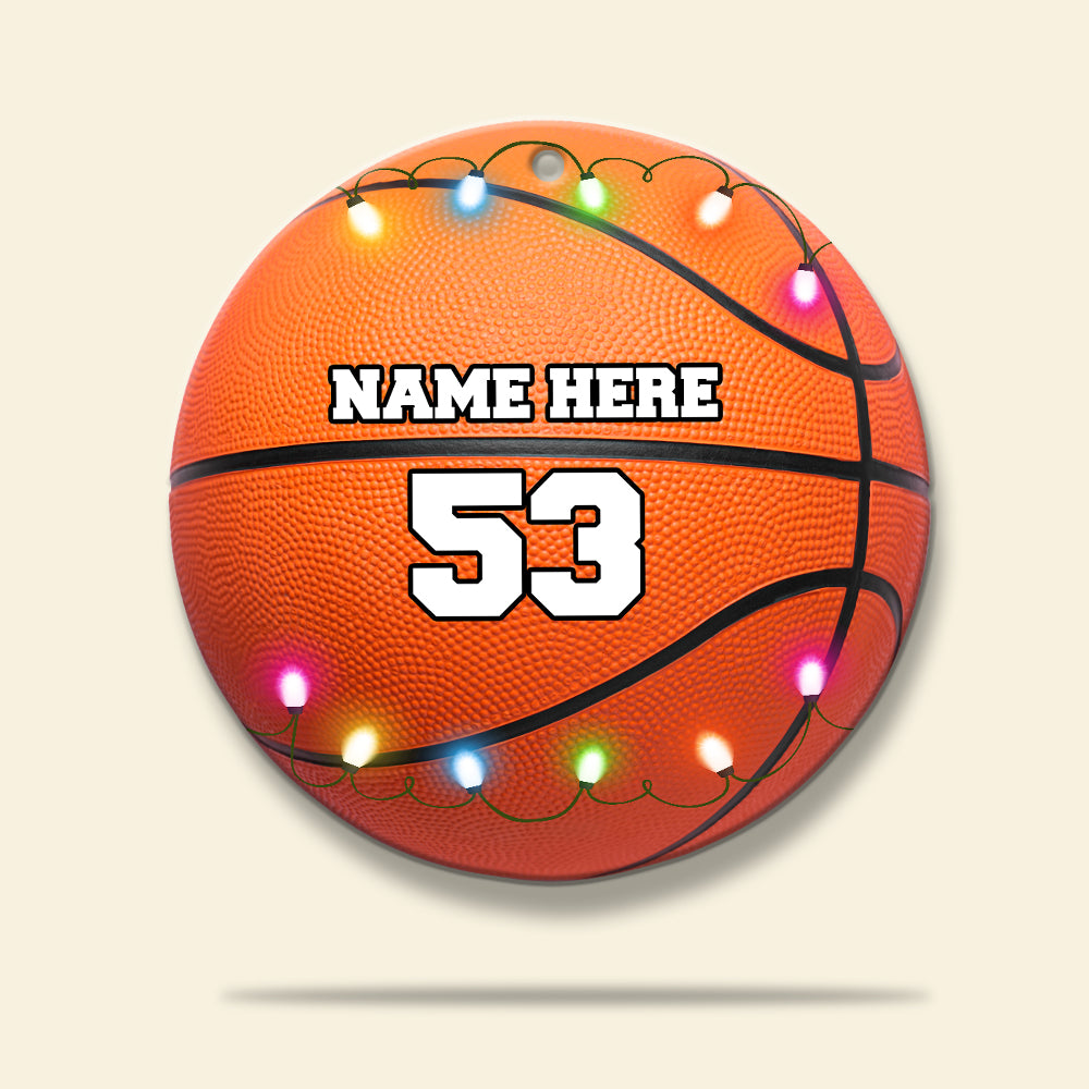 Basketball Christmas Light Ball Custom Name and Number Acrylic Custom Shape Ornament Personalized Christmas Ornament - Ornament - GoDuckee