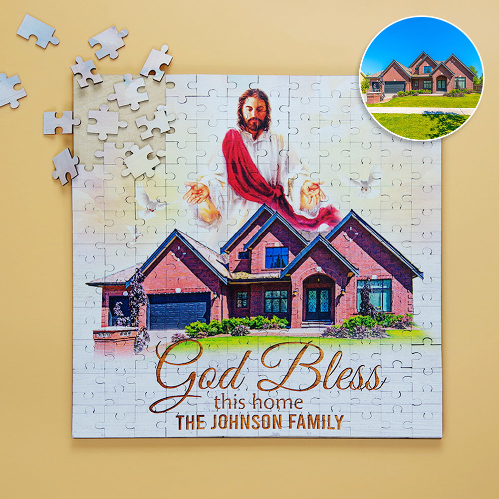 God Bless This Home - Personalized Wood Puzzle - Wood Sign - GoDuckee