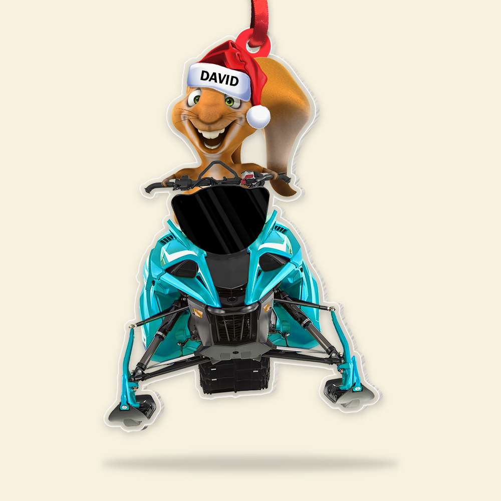 Snowmobile Happy Squirrel Personalized Acrylic Custom Shape Ornament - Ornament - GoDuckee