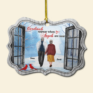 Cardinals Appear When Angels Are Near Memorial Gift, Personalized Heaven Old Couple Medallion Wood Ornament, Chritsmas Gift - Ornament - GoDuckee