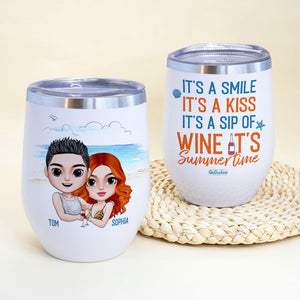 It's Smile It's A Kiss Personalized Couple Tumbler Cup - Wine Tumbler - GoDuckee