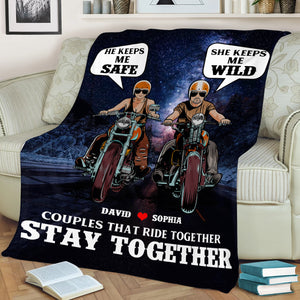 Personalized Biker Couple Blanket - Who Ride Together Stay Together - Marriage Chapter - Blanket - GoDuckee