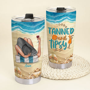 Tanned And Tipsy Personalized Beach Girl Tumbler Cup, Gift For Girls - Tumbler Cup - GoDuckee