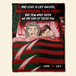 Personalized Horror Couple Blanket - True Love Is Like Ghosts - Freddy Krueger Sweater Pattern - Blanket - GoDuckee