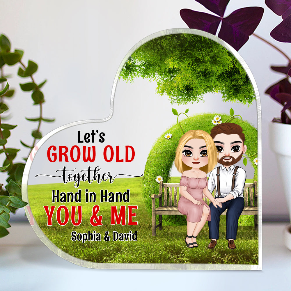 Let's Grow Old Together Hand In Hand You & Me, Couple Wedding Heart Shaped Acrylic Plaque - Decorative Plaques - GoDuckee