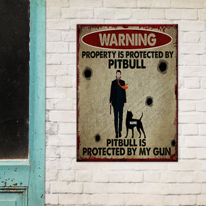 Warning Pitbull Owner Metal Sign - Property Is Protected By Pitbulls - Custom Name - Metal Wall Art - GoDuckee